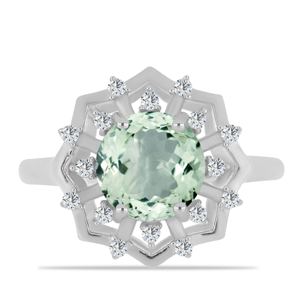 Inel din Argint 925 ( 3.73 grame ) cu Ametist Verde și Topaz Alb 2.81 Carate