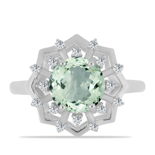 Inel din Argint 925 ( 3.73 grame ) cu Ametist Verde și Topaz Alb 2.81 Carate