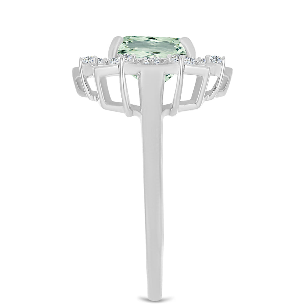 Inel din Argint 925 ( 3.73 grame ) cu Ametist Verde și Topaz Alb 2.81 Carate