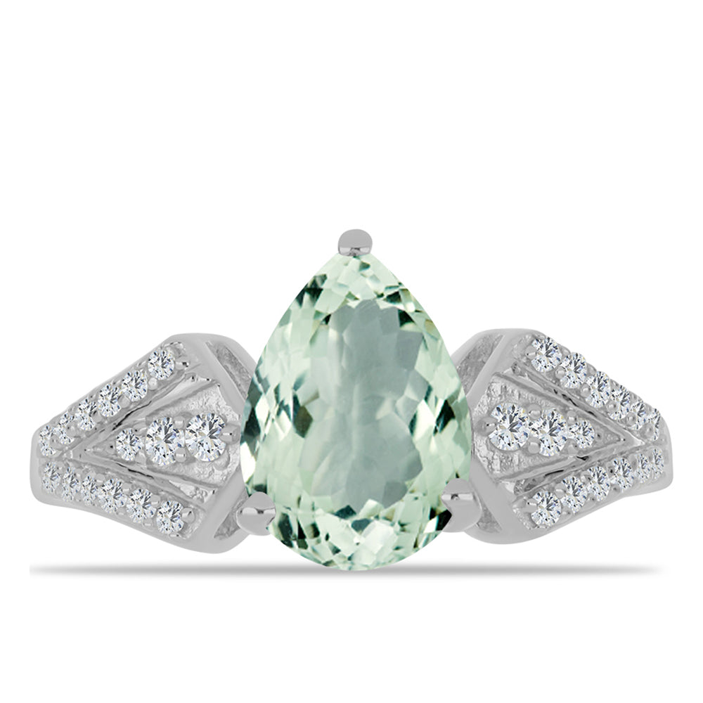 Inel din Argint 925 ( 2.55 grame ) cu Ametist Verde și Topaz Alb 1.92 Carate 1 