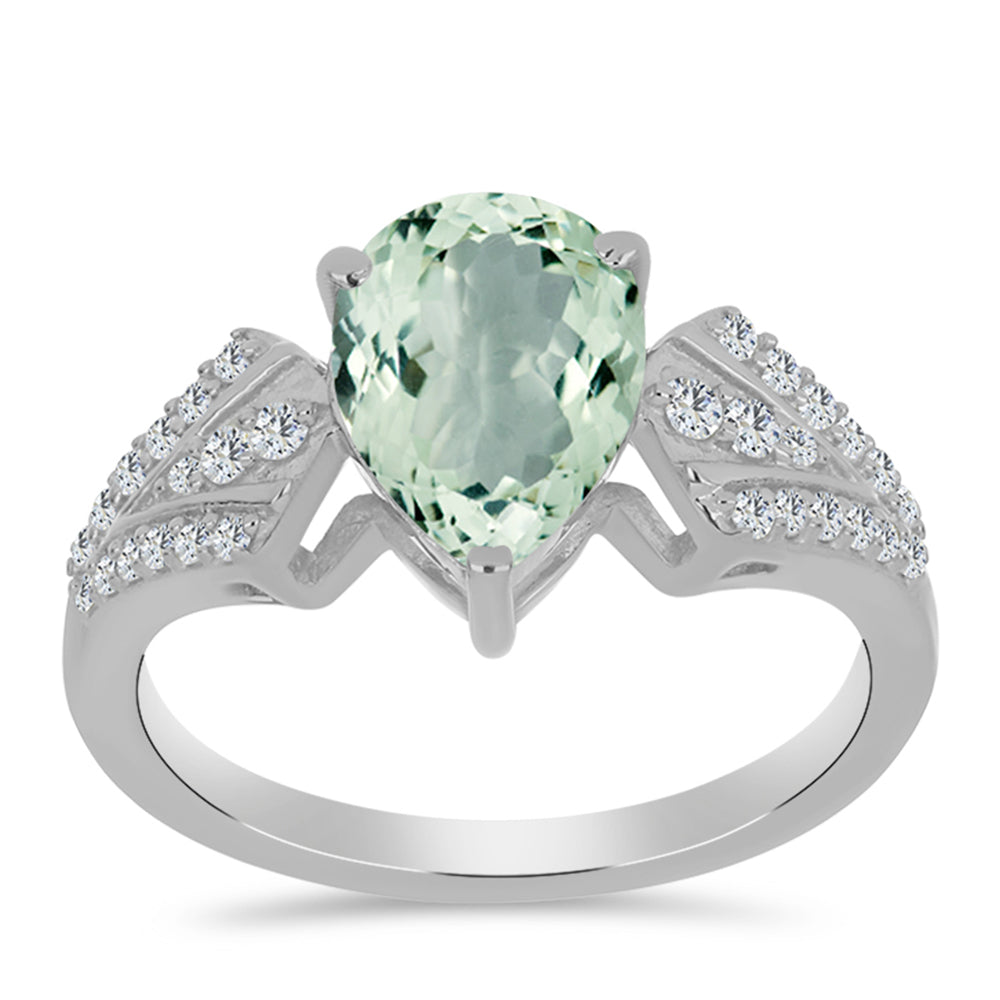 Inel din Argint 925 ( 2.55 grame ) cu Ametist Verde și Topaz Alb 1.92 Carate 3 