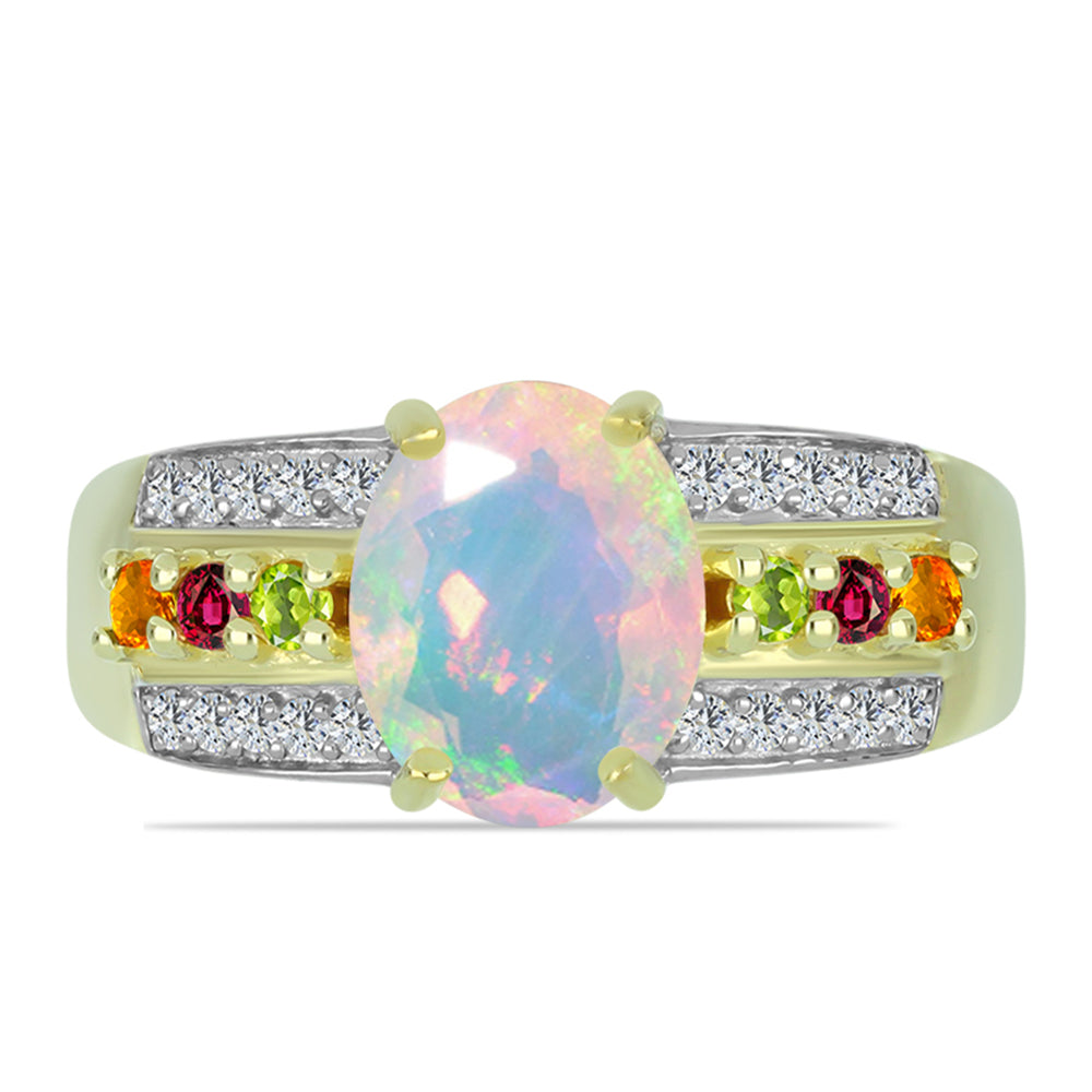 Inel din Argint 925 Placat cu Aur ( 3.55 grame ) cu Opal Welo și Turmalină Chakra 1.8 Carate 2 