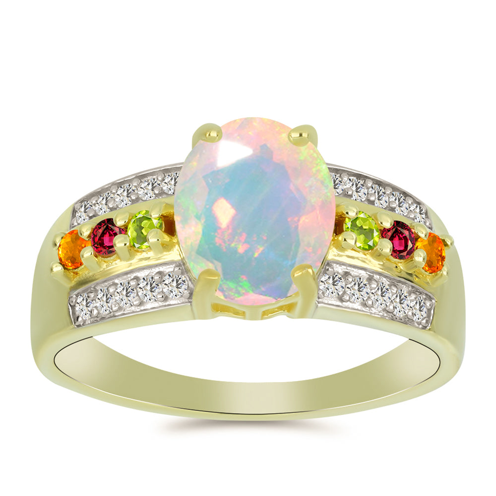 Inel din Argint 925 Placat cu Aur ( 3.55 grame ) cu Opal Welo și Turmalină Chakra 1.8 Carate 1 
