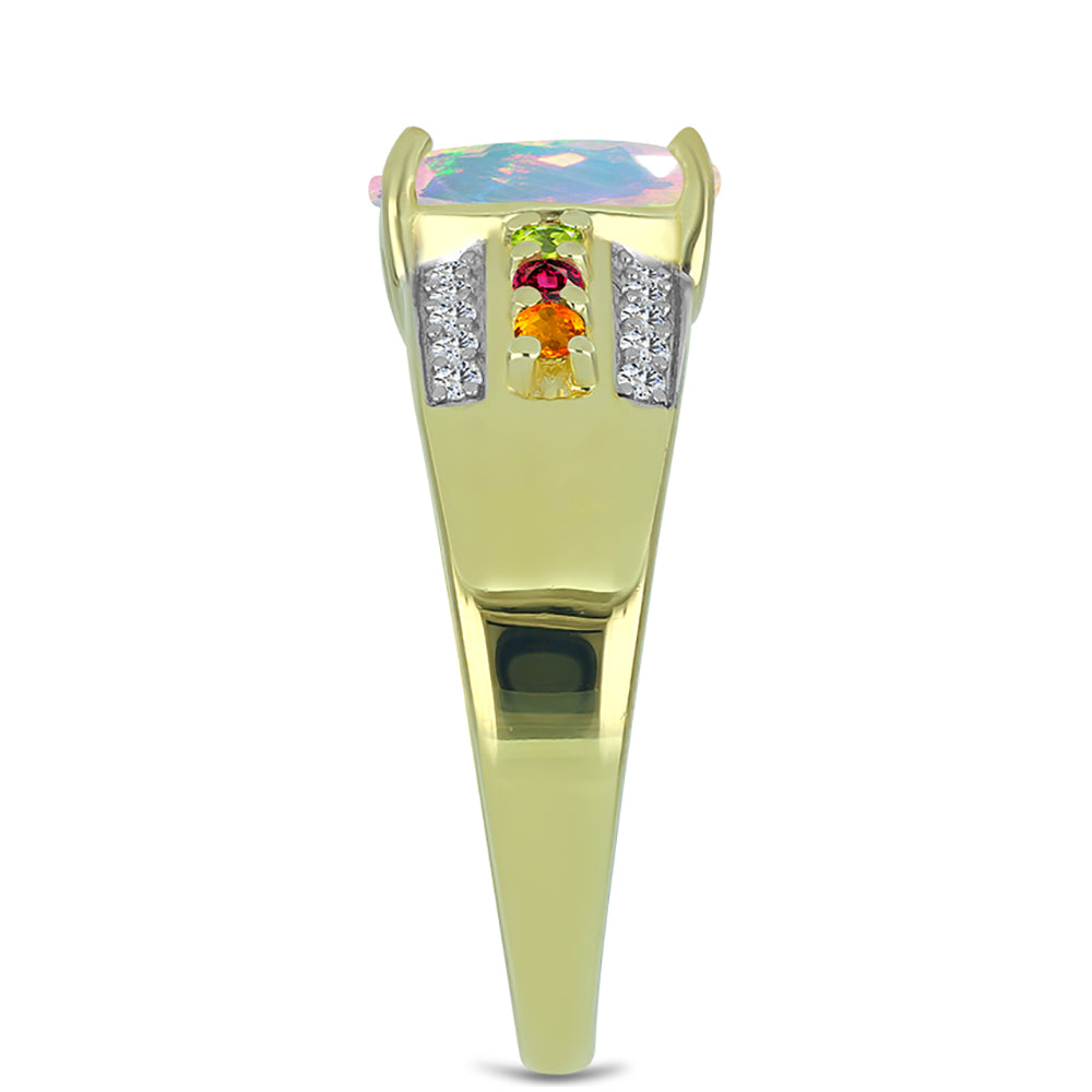 Inel din Argint 925 Placat cu Aur ( 3.55 grame ) cu Opal Welo și Turmalină Chakra 1.8 Carate 4 