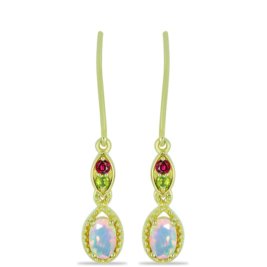 Cercei din Argint 925 Placat cu Aur ( 2.53 grame ) cu Opal Welo și Turmalină Chakra 0.74 Carate