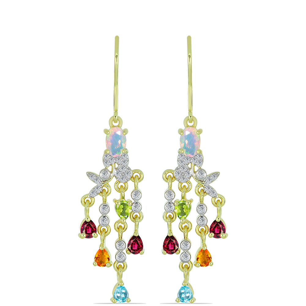 Cercei din Argint 925 Placat cu Aur ( 5.37 grame ) cu Opal Welo și Turmalină Chakra 2.35 Carate 1 