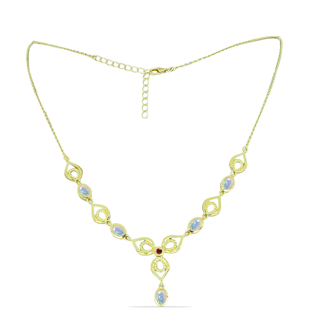 Colier din Argint 925 Placat cu Aur ( 9.8 grame ) cu Opal Welo și Turmalină Chakra 1.51 Carate 1 