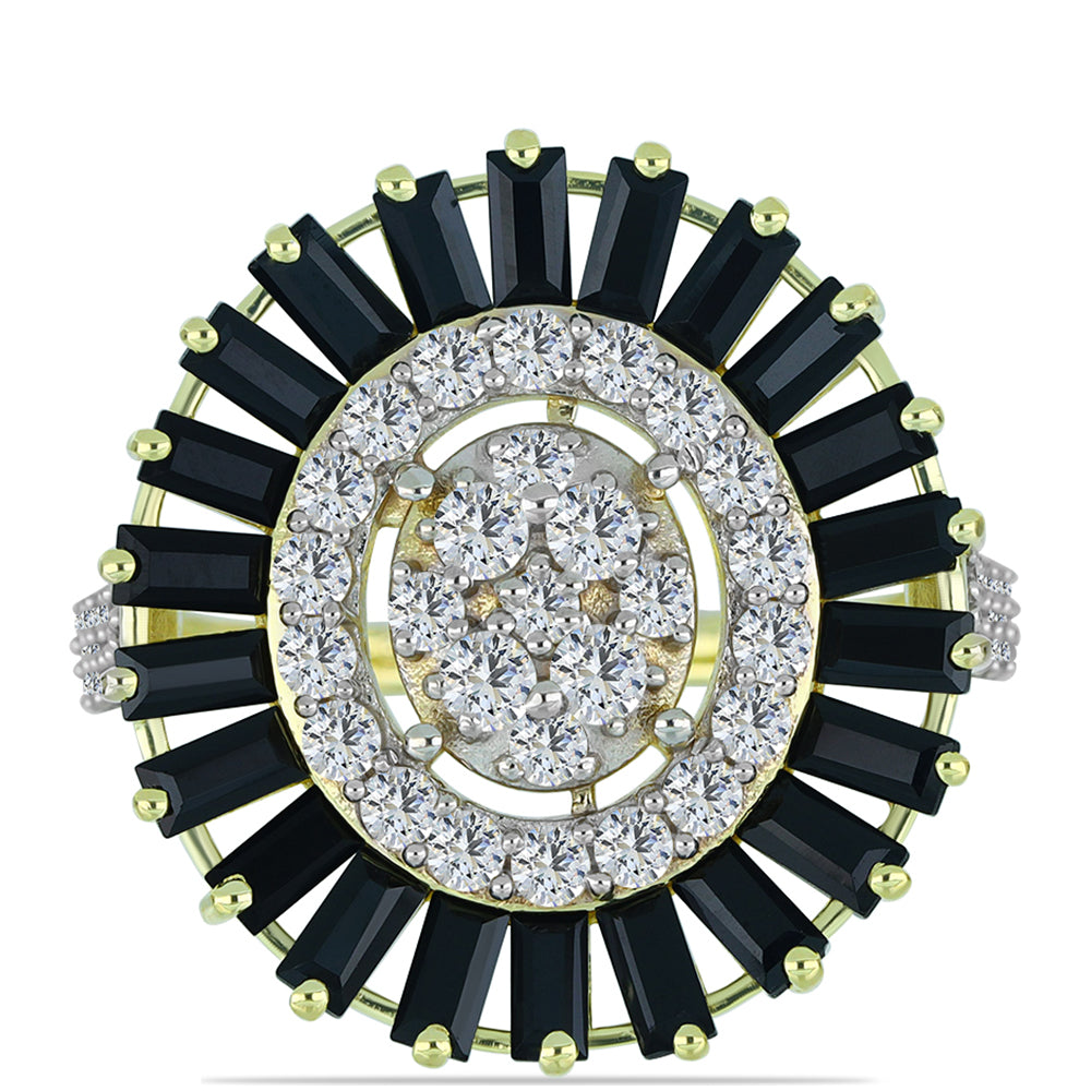Inel din Argint 925 Placat cu Aur ( 6.37 grame ) cu Obsidian și Topaz Alb 5.34 Carate 1 