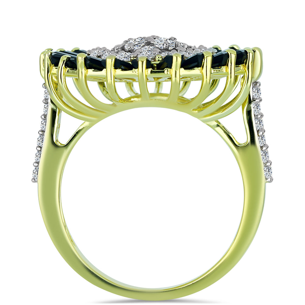 Inel din Argint 925 Placat cu Aur ( 6.37 grame ) cu Obsidian și Topaz Alb 5.34 Carate