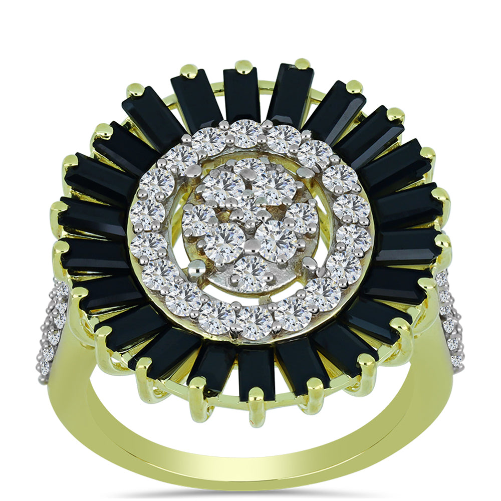 Inel din Argint 925 Placat cu Aur ( 6.37 grame ) cu Obsidian și Topaz Alb 5.34 Carate