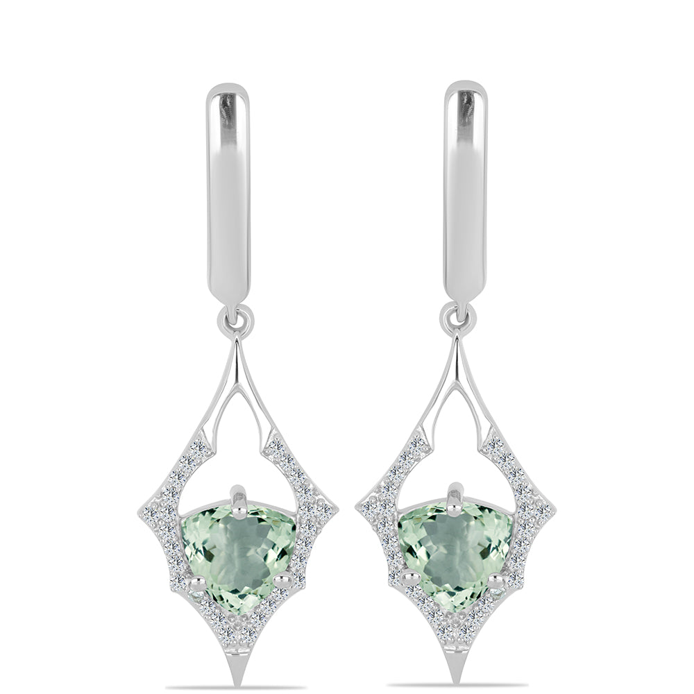 Cercei din Argint 925 ( 5.77 grame ) cu Ametist Verde și Topaz Alb 3.3 Carate