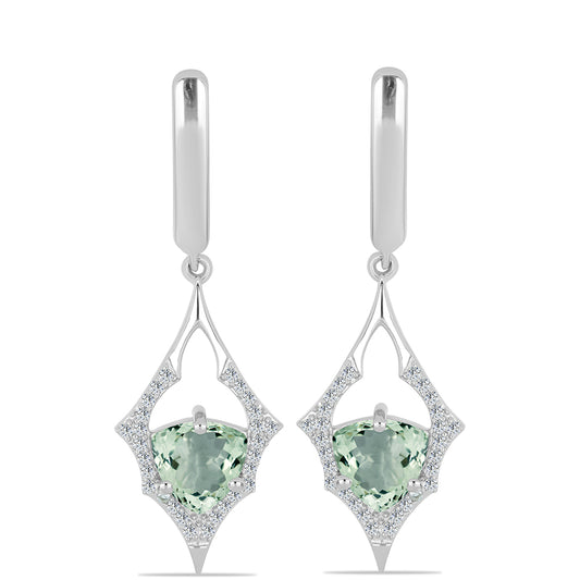 Cercei din Argint 925 ( 5.77 grame ) cu Ametist Verde și Topaz Alb 3.3 Carate