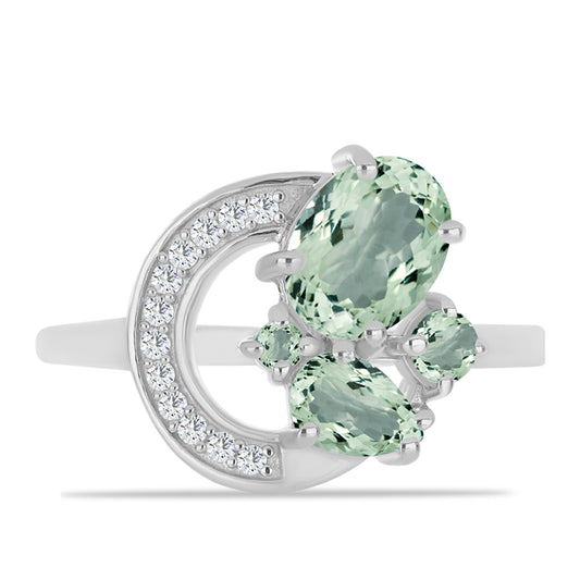 Inel din Argint 925 ( 2.35 grame ) cu Ametist Verde și Topaz Alb 1.75 Carate