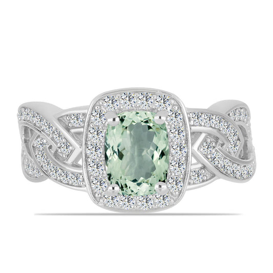 Inel din Argint 925 ( 3.72 grame ) cu Ametist Verde și Topaz Alb 1.99 Carate