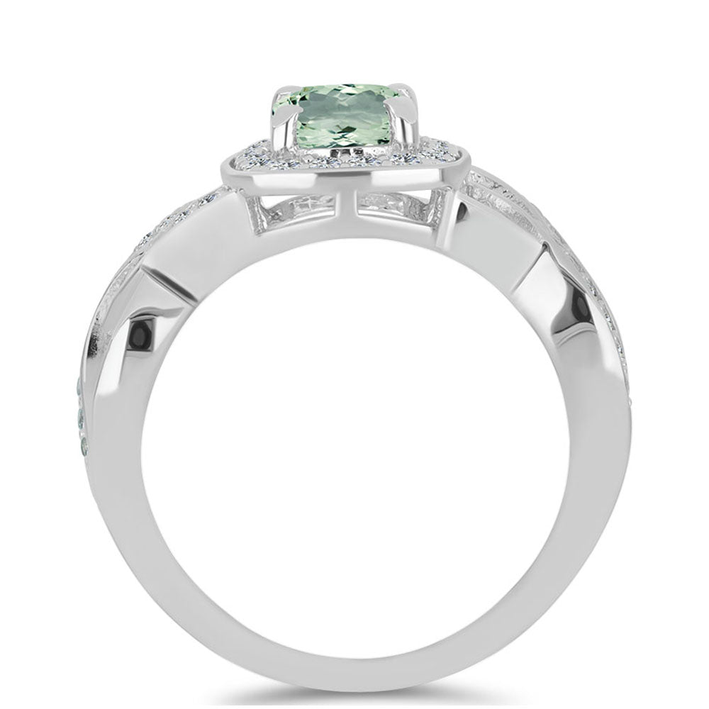 Inel din Argint 925 ( 3.72 grame ) cu Ametist Verde și Topaz Alb 1.99 Carate 2 