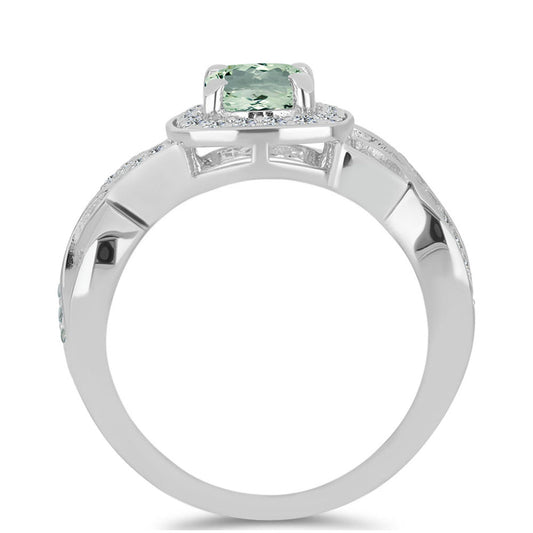 Inel din Argint 925 ( 3.72 grame ) cu Ametist Verde și Topaz Alb 1.99 Carate