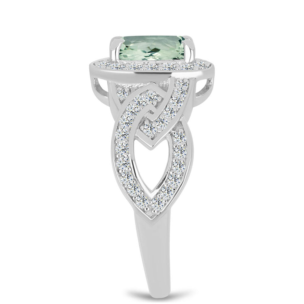 Inel din Argint 925 ( 3.72 grame ) cu Ametist Verde și Topaz Alb 1.99 Carate 4 