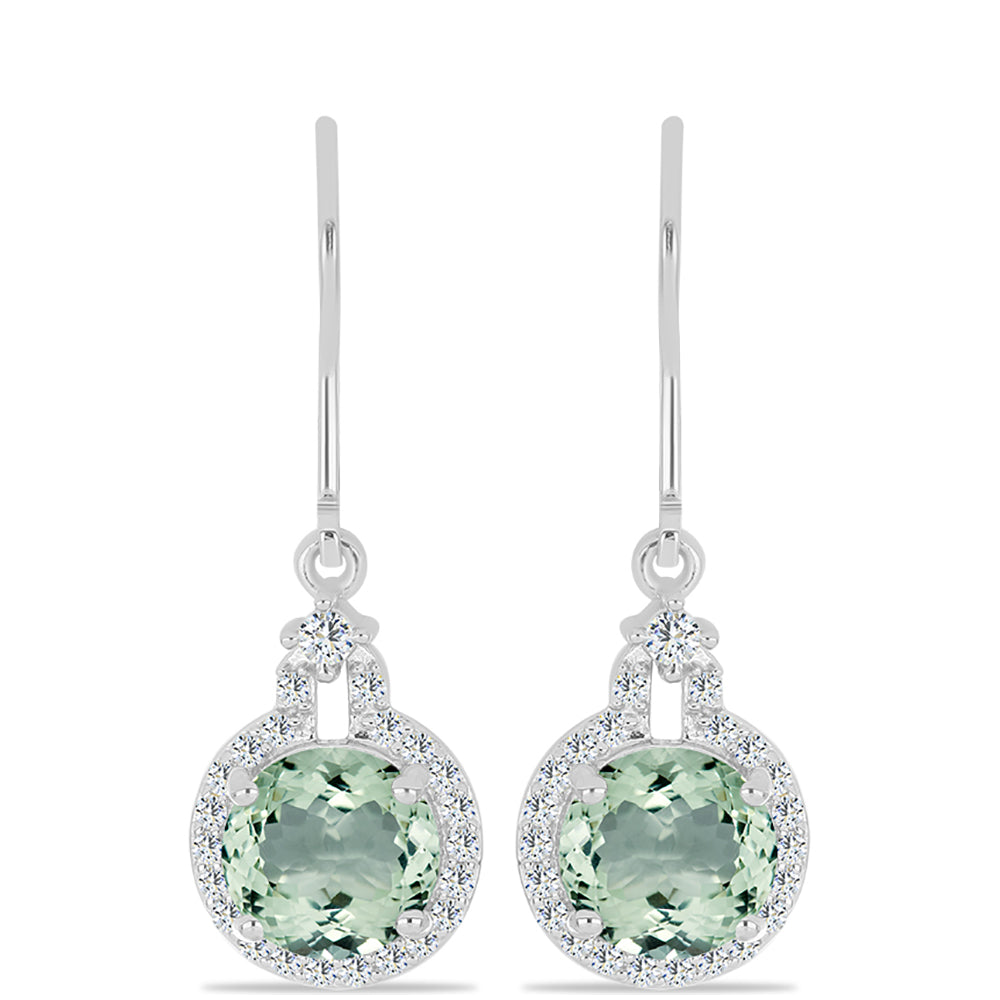 Cercei din Argint 925 ( 3.18 grame ) cu Ametist Verde și Topaz Alb 4.04 Carate