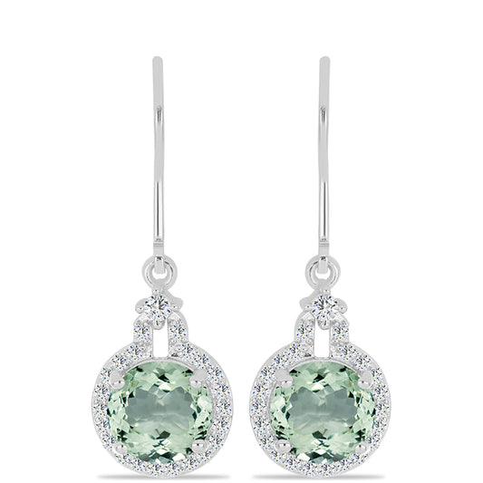 Cercei din Argint 925 ( 3.18 grame ) cu Ametist Verde și Topaz Alb 4.04 Carate