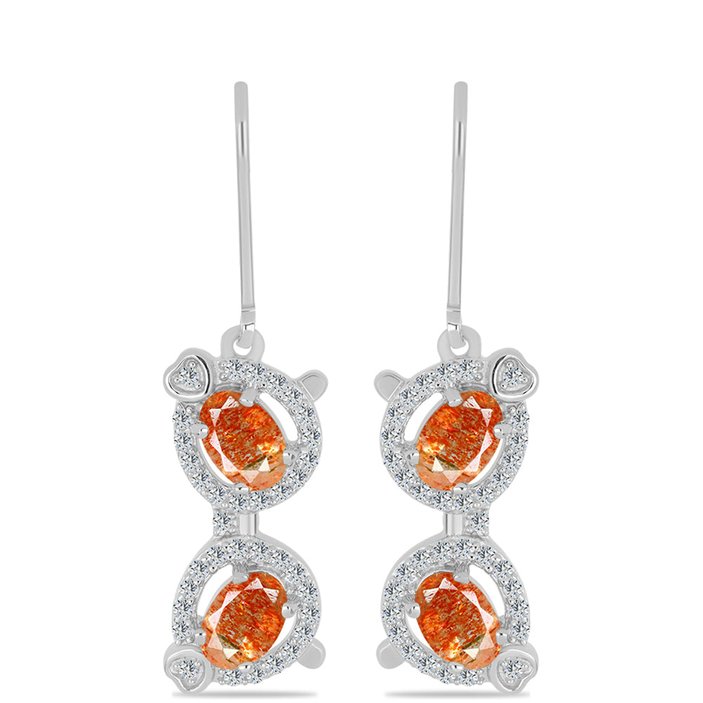 Cercei din Argint 925 ( 3.62 grame ) cu Piatra Soarelui Oregon și Topaz Alb 2.29 Carate