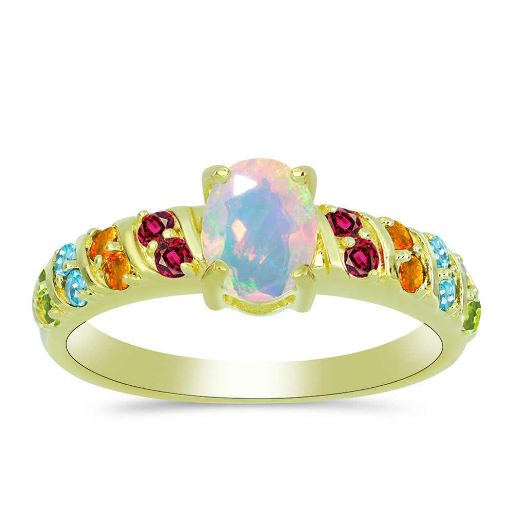 Inel din Argint 925 Placat cu Aur ( 2.83 grame ) cu Opal Welo și Turmalină Chakra 1.37 Carate