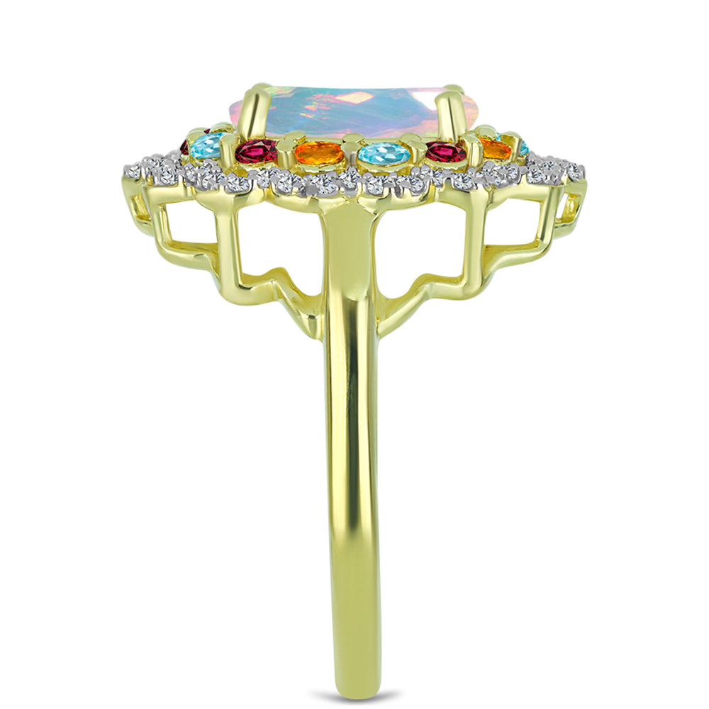 Inel din Argint 925 Placat cu Aur ( 3.63 grame ) cu Opal Welo și Turmalină Chakra 2.47 Carate 4 
