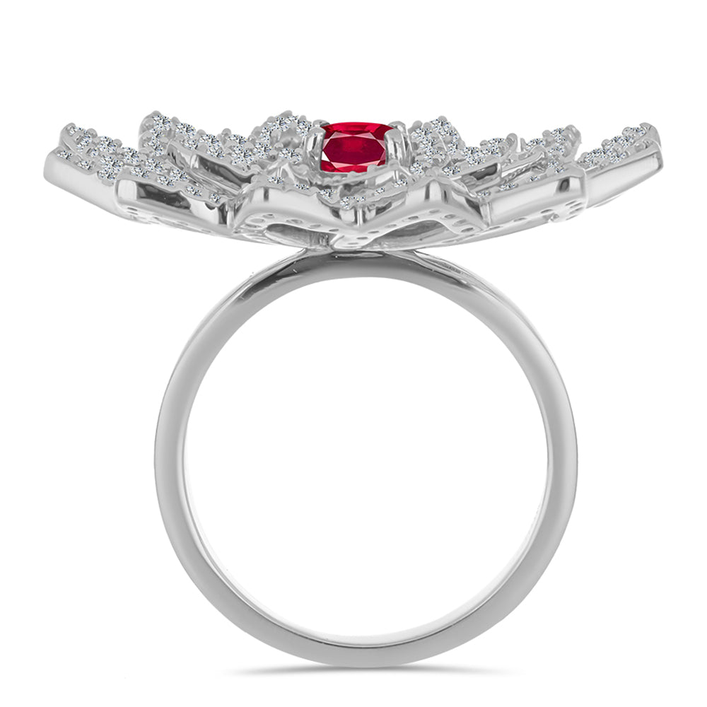 Inel din Argint 925 ( 7.98 grame ) cu Rubin Malagasy și Topaz Alb 2.3 Carate 2 