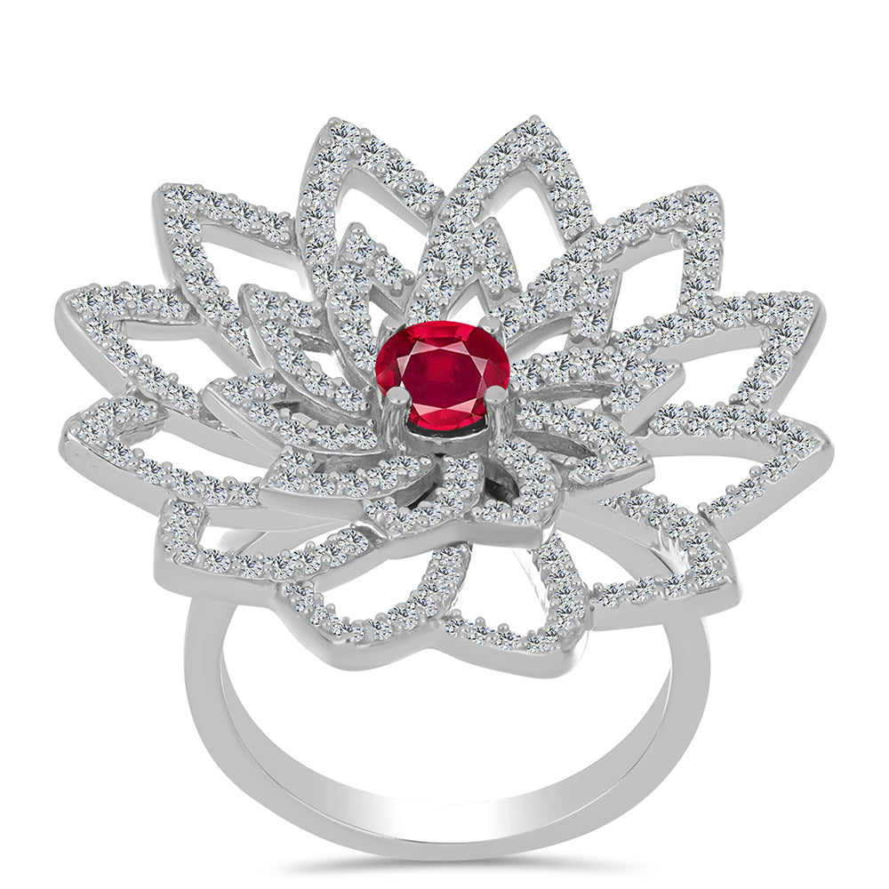 Inel din Argint 925 ( 7.98 grame ) cu Rubin Malagasy și Topaz Alb 2.3 Carate 3 