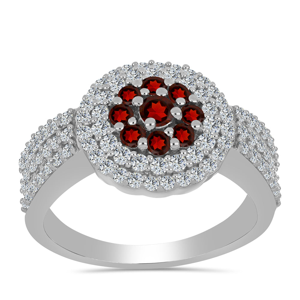 Inel din Argint 925 ( 4.52 grame ) cu Granat Barton și Topaz Alb 1.47 Carate 3 