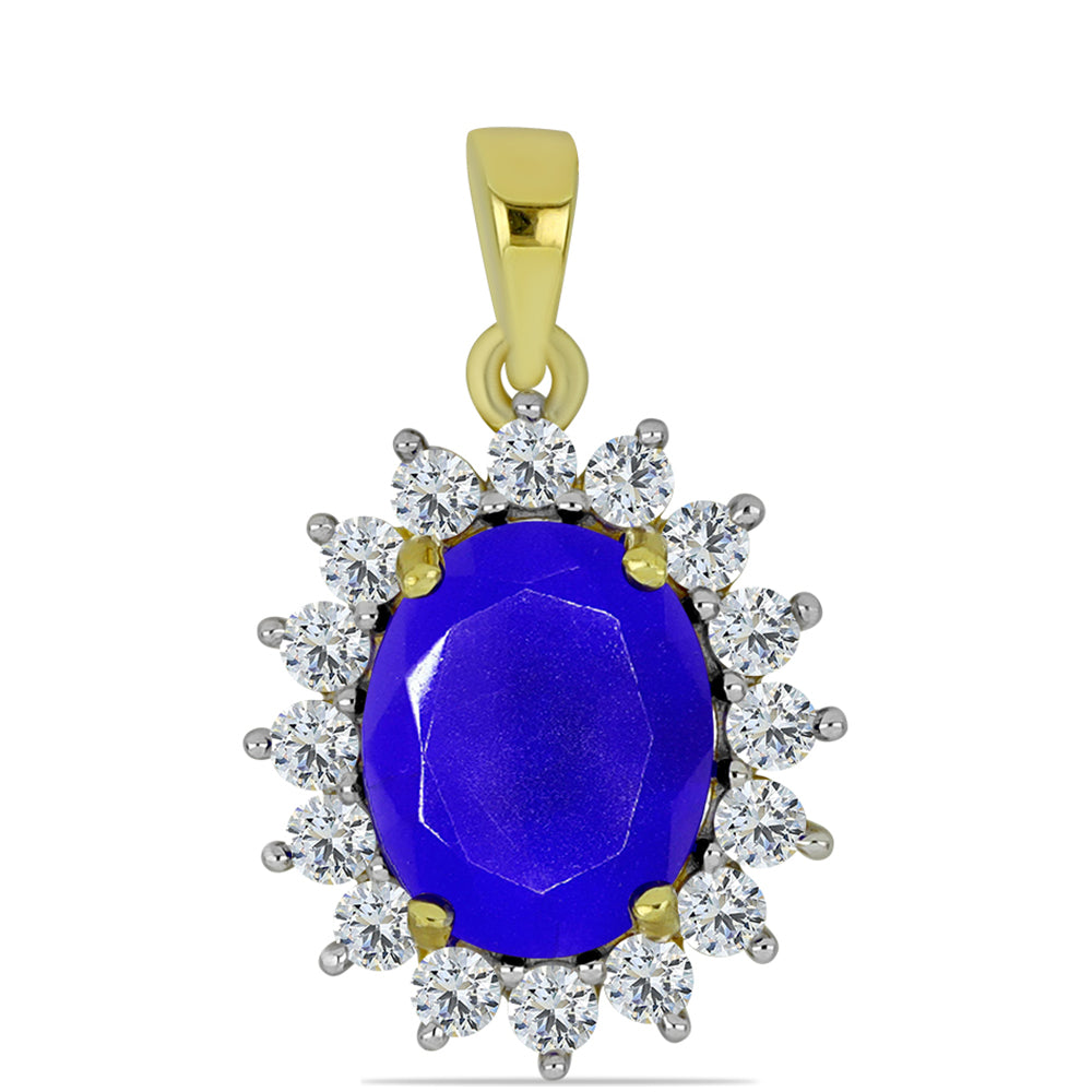 Pandantiv din Argint 925 Placat cu Aur ( 1.39 grame ) cu Agat Albastru și Topaz Alb 2.85 Carate 1 