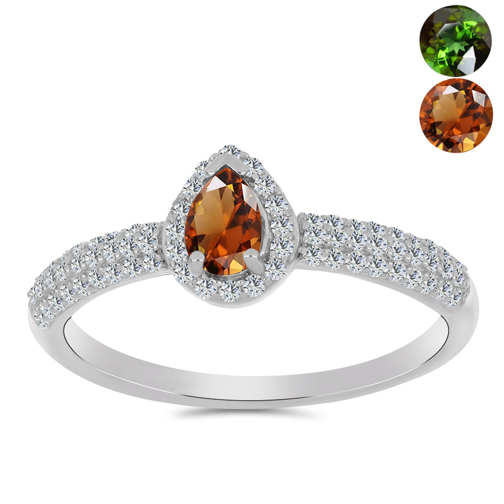 Inel din Argint 925 ( 2.19 grame ) cu Zultanit Anatolian Certificat cultivat în laborator și Topaz Alb 0.99 Carate