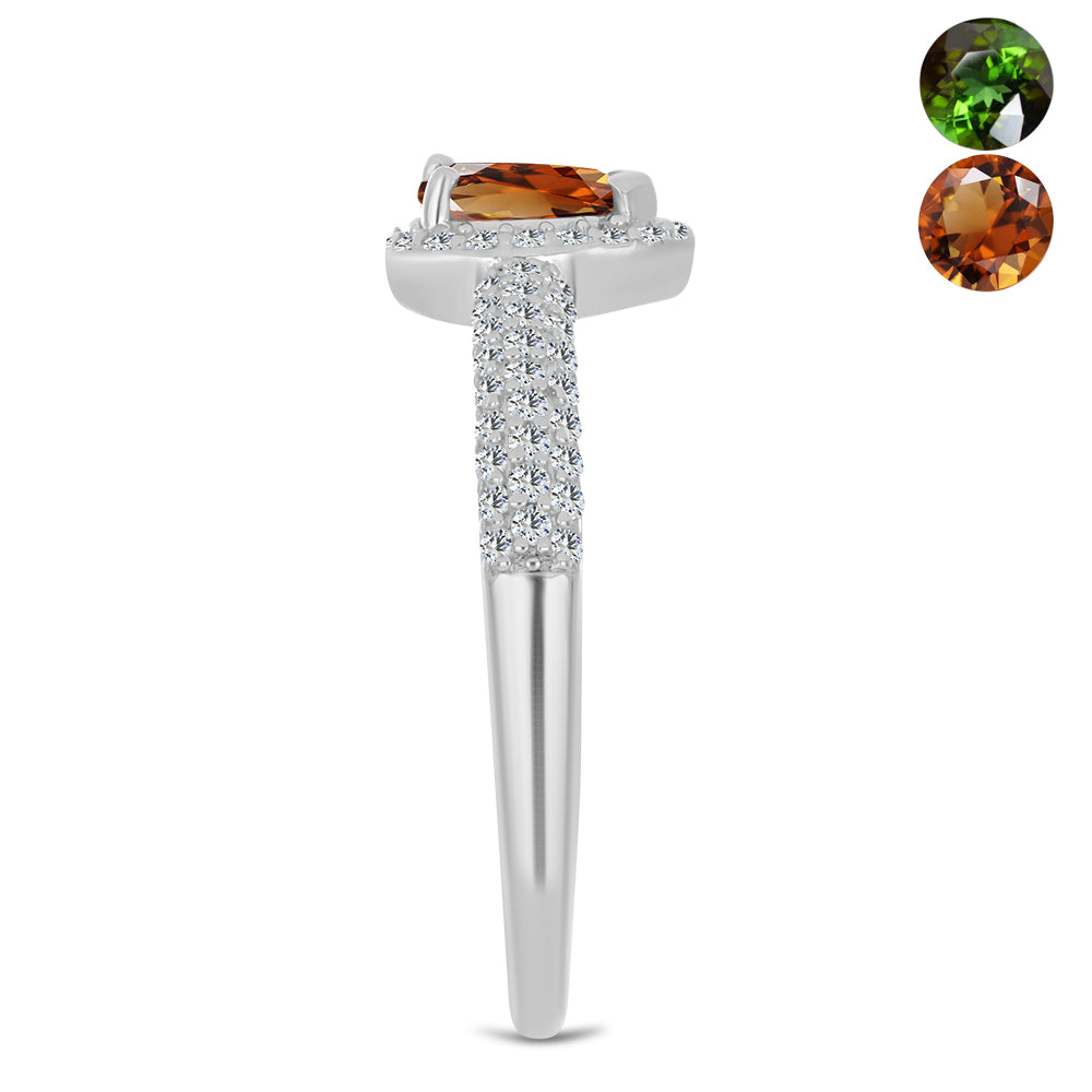 Inel din Argint 925 ( 2.19 grame ) cu Zultanit Anatolian Certificat cultivat în laborator și Topaz Alb 0.99 Carate 4 
