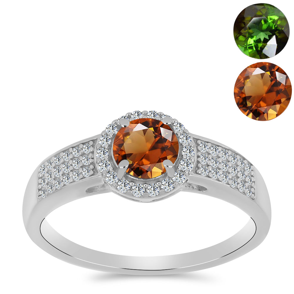Inel din Argint 925 ( 3 grame ) cu Zultanit Anatolian Certificat cultivat în laborator și Topaz Alb 1.29 Carate