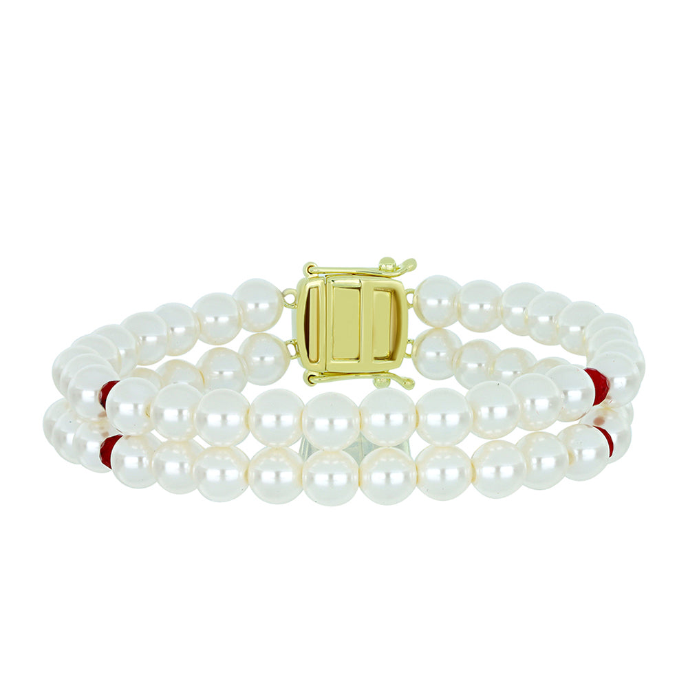 Brățară din Argint 925 Placat cu Aur ( 4.42 grame ) cu Perlă de Apă Dulce Albă și Rubin Malagasy 81.51 Carate