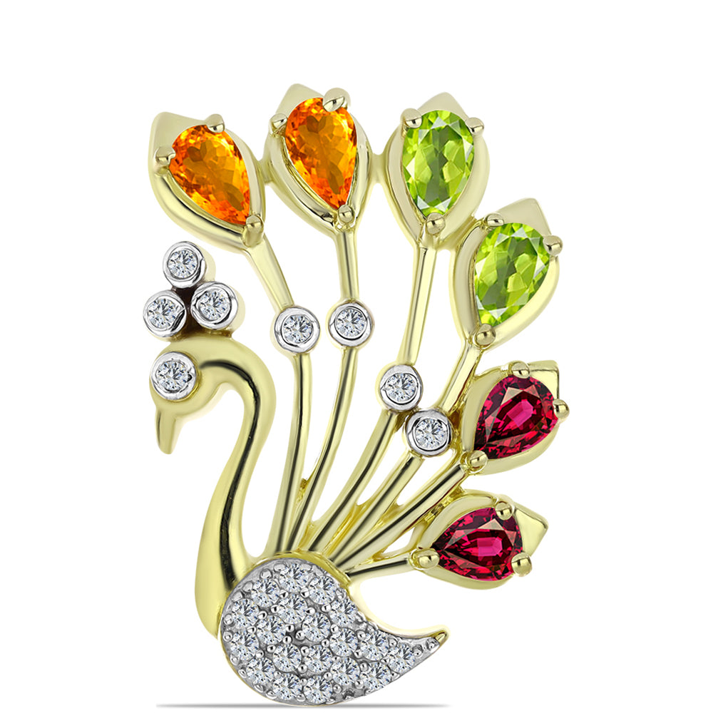 Broşă din Argint 925 Placat cu Aur ( 4.39 grame ) cu Turmalină Chakra și Topaz Alb 1.26 Carate