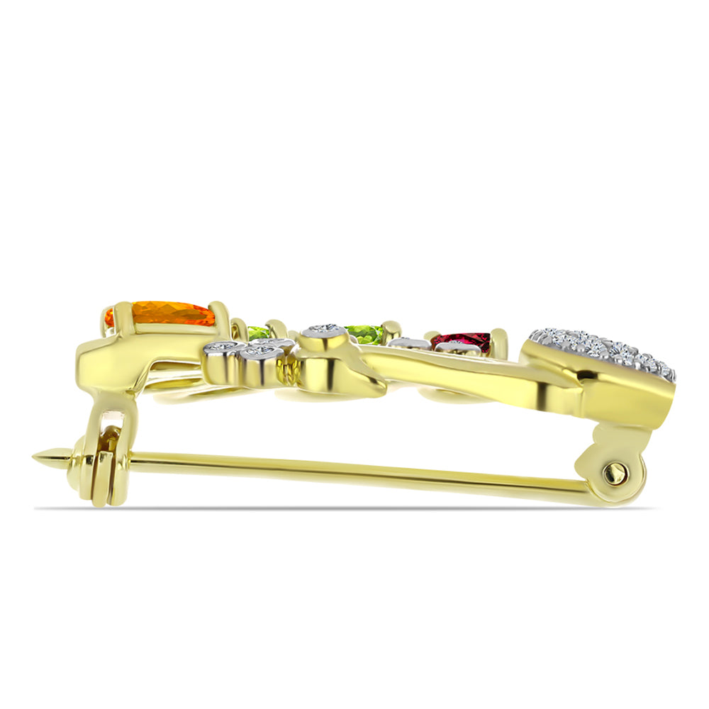Broşă din Argint 925 Placat cu Aur ( 4.39 grame ) cu Turmalină Chakra și Topaz Alb 1.26 Carate 2 