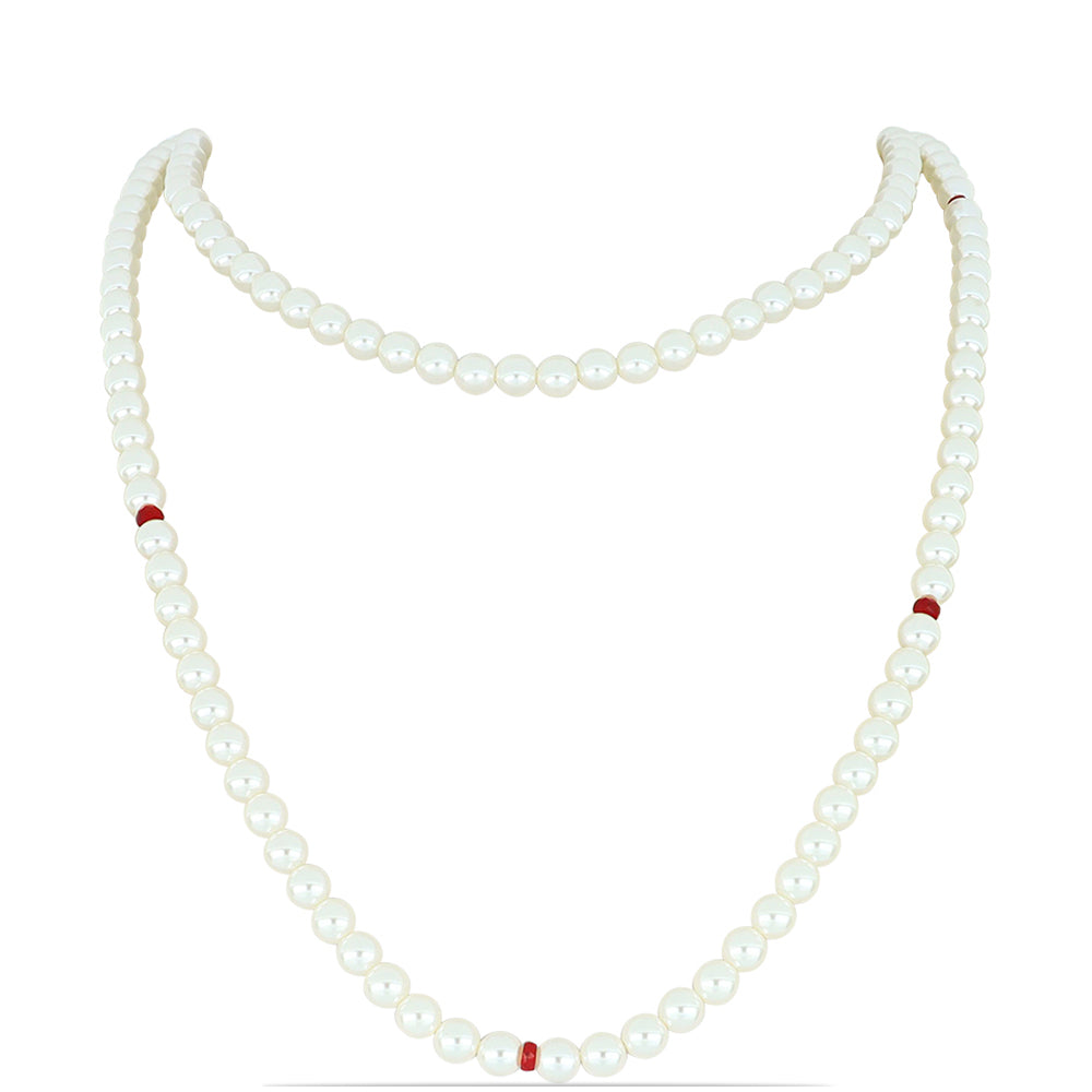 Set din Argint 925 Placat cu Aur ( 0.95 grame ) cu Perlă de Apă Dulce Albă și Rubin Malagasy 176.58 Carate ( Colier+Cercei ) 2 