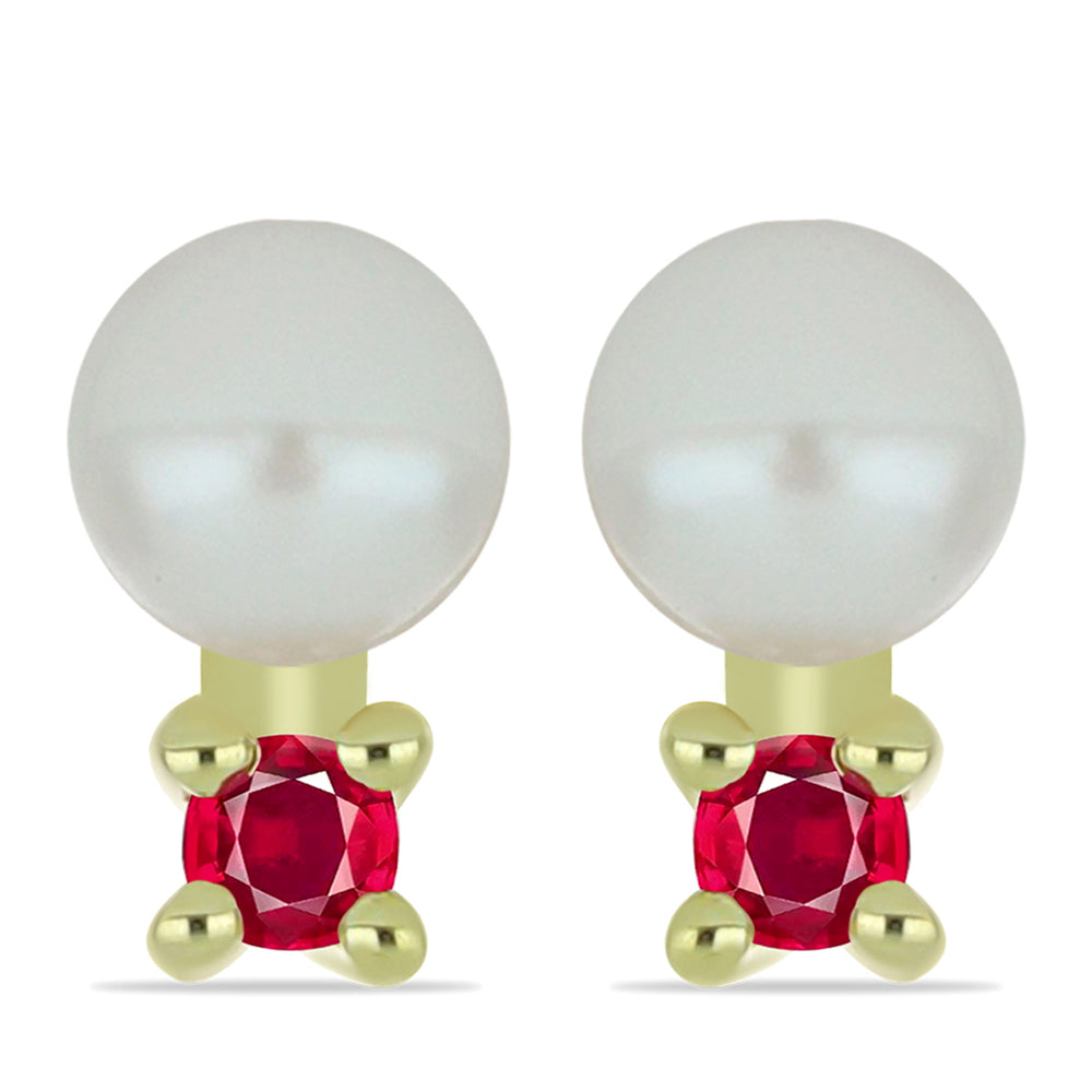 Set din Argint 925 Placat cu Aur ( 0.95 grame ) cu Perlă de Apă Dulce Albă și Rubin Malagasy 176.58 Carate ( Colier+Cercei )