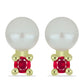 Set din Argint 925 Placat cu Aur ( 0.95 grame ) cu Perlă de Apă Dulce Albă și Rubin Malagasy 176.58 Carate ( Colier+Cercei )