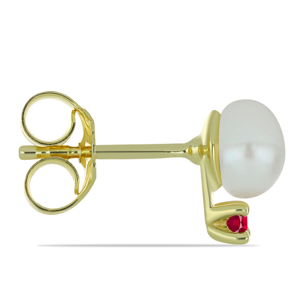 Set din Argint 925 Placat cu Aur ( 0.95 grame ) cu Perlă de Apă Dulce Albă și Rubin Malagasy 176.58 Carate ( Colier+Cercei ) 4 