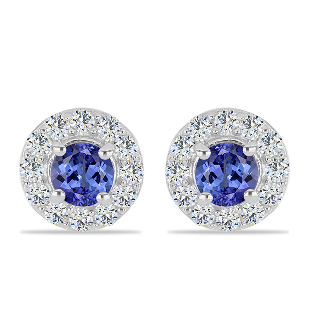 Cercei din Argint 925 ( 1.56 grame ) cu Tanzanit și Topaz Alb 0.82 Carate 1 