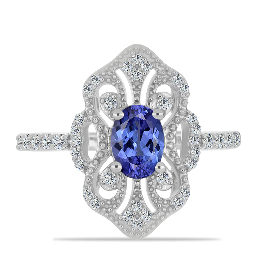 Inel din Argint 925 ( 3.07 grame ) cu Tanzanit și Topaz Alb 1.05 Carate 1 