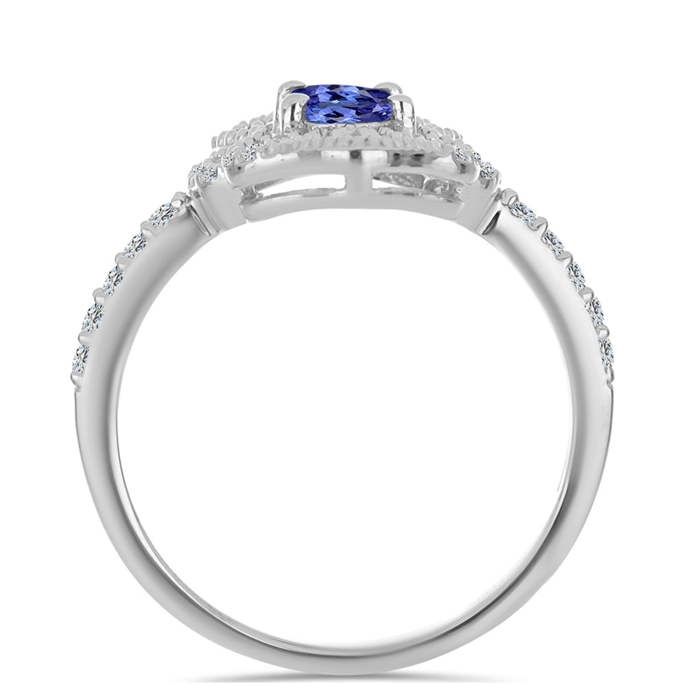 Inel din Argint 925 ( 3.07 grame ) cu Tanzanit și Topaz Alb 1.05 Carate 2 