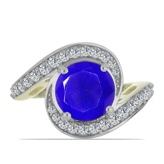 Inel din Argint 925 Placat cu Aur ( 3.7 grame ) cu Agat Albastru și Topaz Alb 3.13 Carate