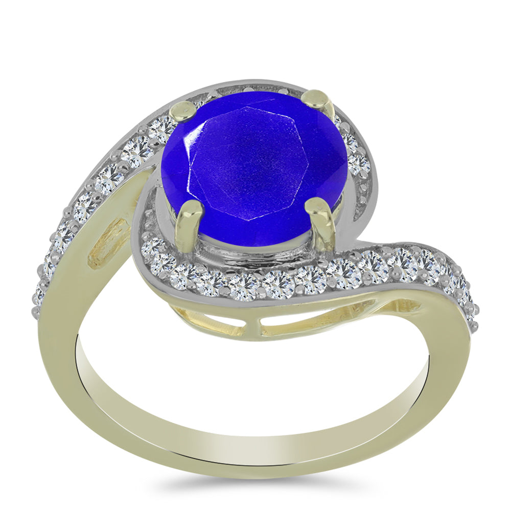 Inel din Argint 925 Placat cu Aur ( 3.7 grame ) cu Agat Albastru și Topaz Alb 3.13 Carate
