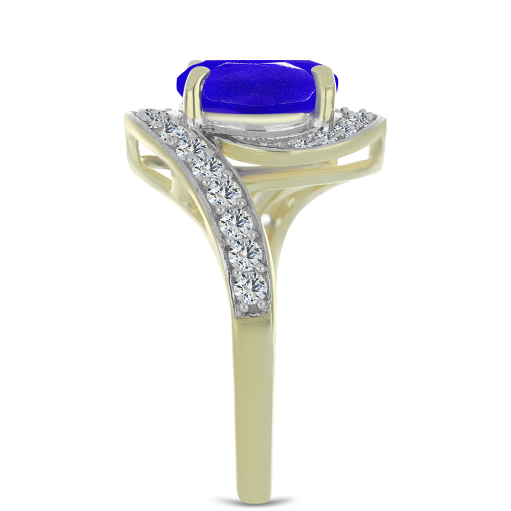 Inel din Argint 925 Placat cu Aur ( 3.7 grame ) cu Agat Albastru și Topaz Alb 3.13 Carate 4 