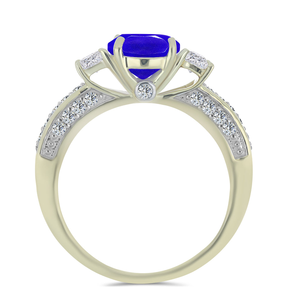 Inel din Argint 925 Placat cu Aur ( 3.27 grame ) cu Agat Albastru și Topaz Alb 2.58 Carate