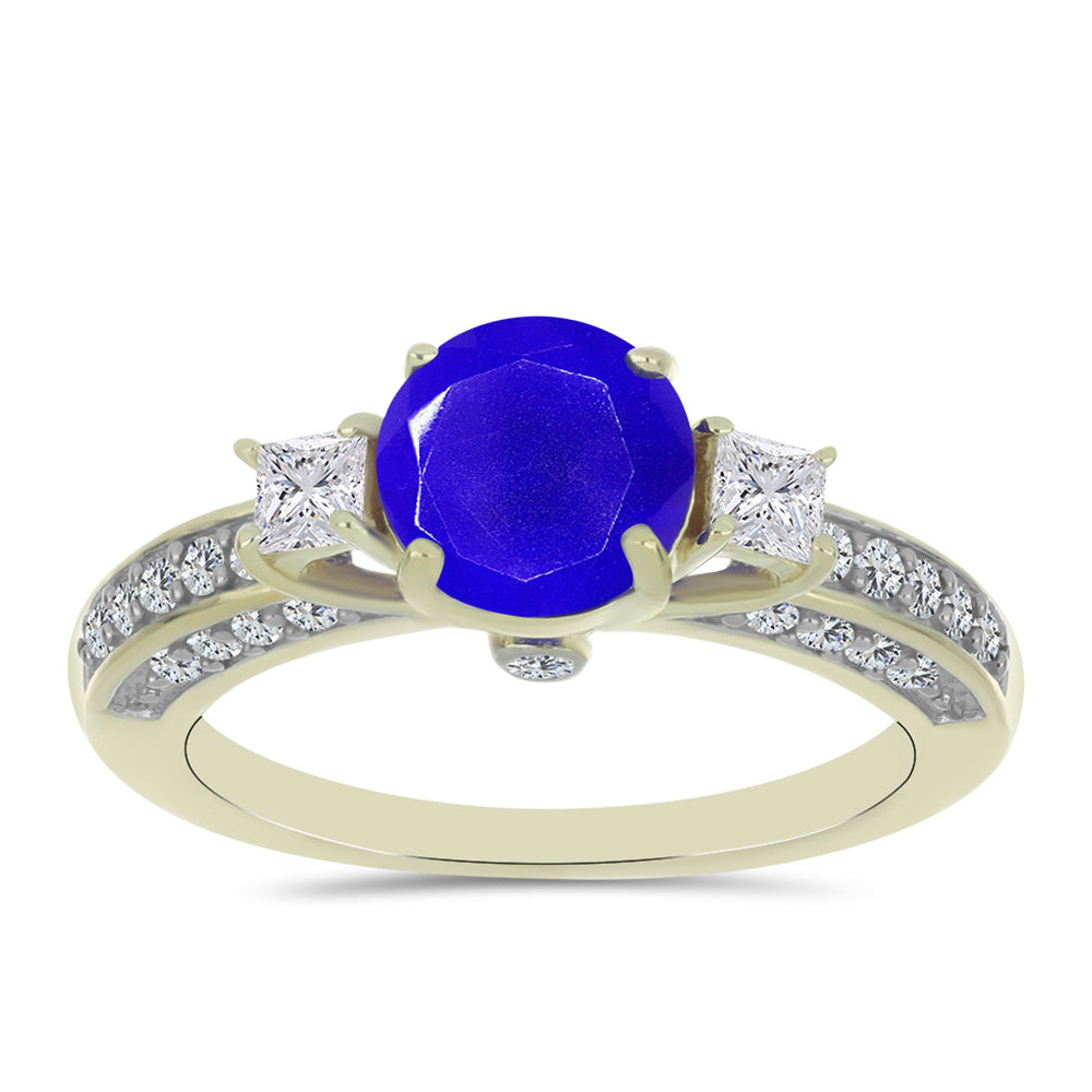 Inel din Argint 925 Placat cu Aur ( 3.27 grame ) cu Agat Albastru și Topaz Alb 2.58 Carate