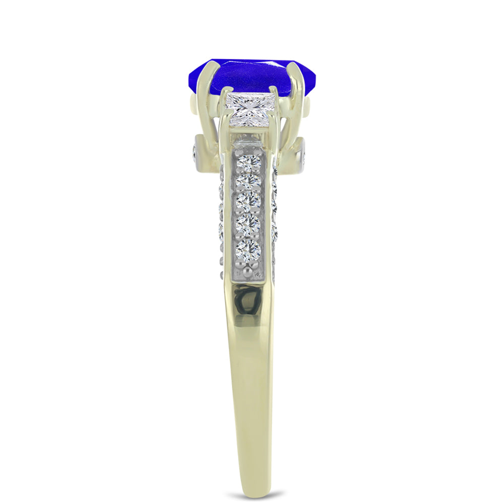 Inel din Argint 925 Placat cu Aur ( 3.27 grame ) cu Agat Albastru și Topaz Alb 2.58 Carate