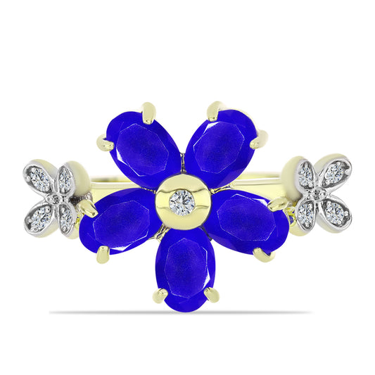 Inel din Argint 925 Placat cu Aur ( 3.13 grame ) cu Agat Albastru și Topaz Alb 2.21 Carate